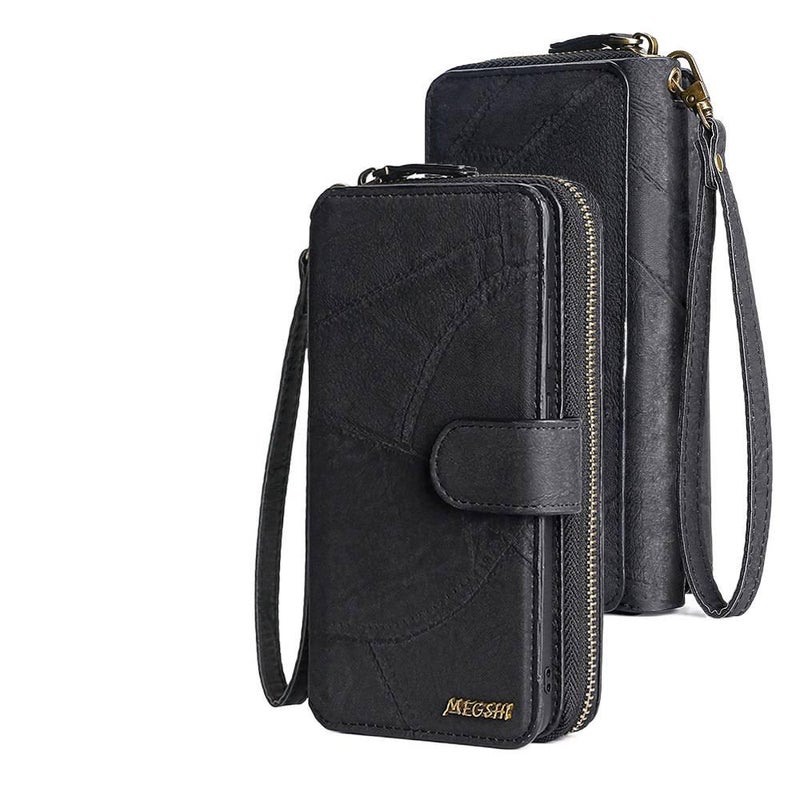 MS TPU+PC Protective Case for iPhone 15 / 15 Plus / 15 Pro / 15 Pro Max with Card Holder and Anti-Fingerprint plus Kickstand plus Strong Magnetic in Black - Image 1