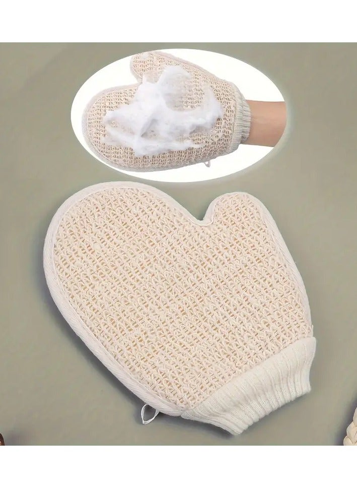 Ucanbe Dual-Sided Exfoliating Bath Glove - Gentle Linen & Cotton, Skin-Friendly Textured Mitt for Deep Cleansing, Spa & Beauty Care, Beige, Daily Skin Care - Image 1