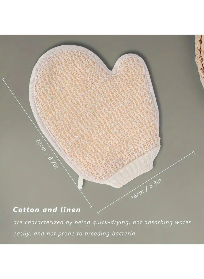 Ucanbe Dual-Sided Exfoliating Bath Glove - Gentle Linen & Cotton, Skin-Friendly Textured Mitt for Deep Cleansing, Spa & Beauty Care, Beige, Daily Skin Care - Image 2