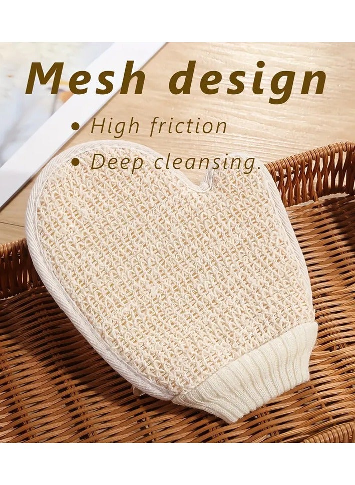 Ucanbe Dual-Sided Exfoliating Bath Glove - Gentle Linen & Cotton, Skin-Friendly Textured Mitt for Deep Cleansing, Spa & Beauty Care, Beige, Daily Skin Care - Image 3