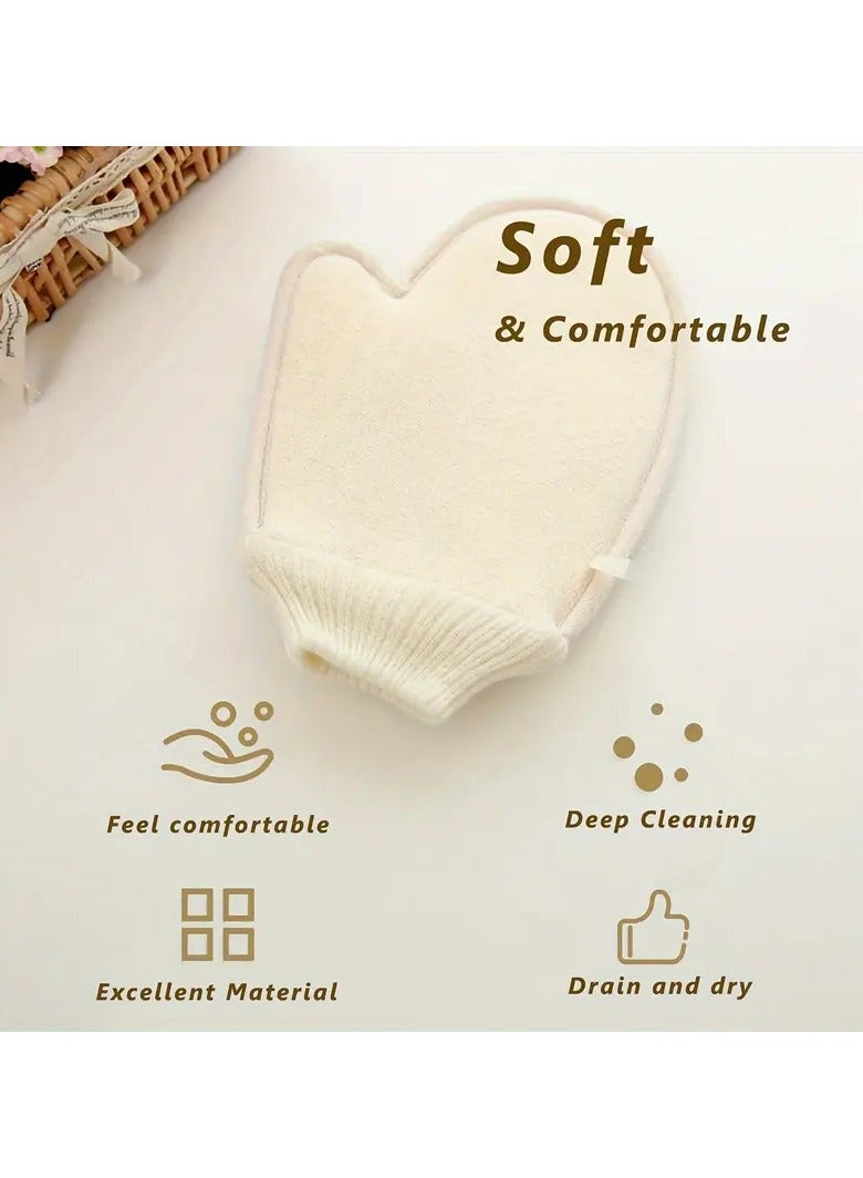 Ucanbe Dual-Sided Exfoliating Bath Glove - Gentle Linen & Cotton, Skin-Friendly Textured Mitt for Deep Cleansing, Spa & Beauty Care, Beige, Daily Skin Care - Image 4