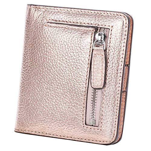 AINIMOER Small Leather Wallet for Women, Ladies Credit Card Holder RFID Blocking Women's Mini Bifold Pocket Purse, Champaign Gold - Image 1