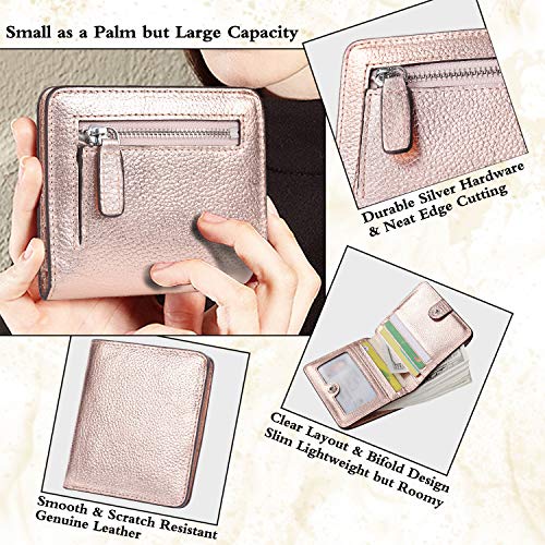AINIMOER Small Leather Wallet for Women, Ladies Credit Card Holder RFID Blocking Women's Mini Bifold Pocket Purse, Champaign Gold - Image 3
