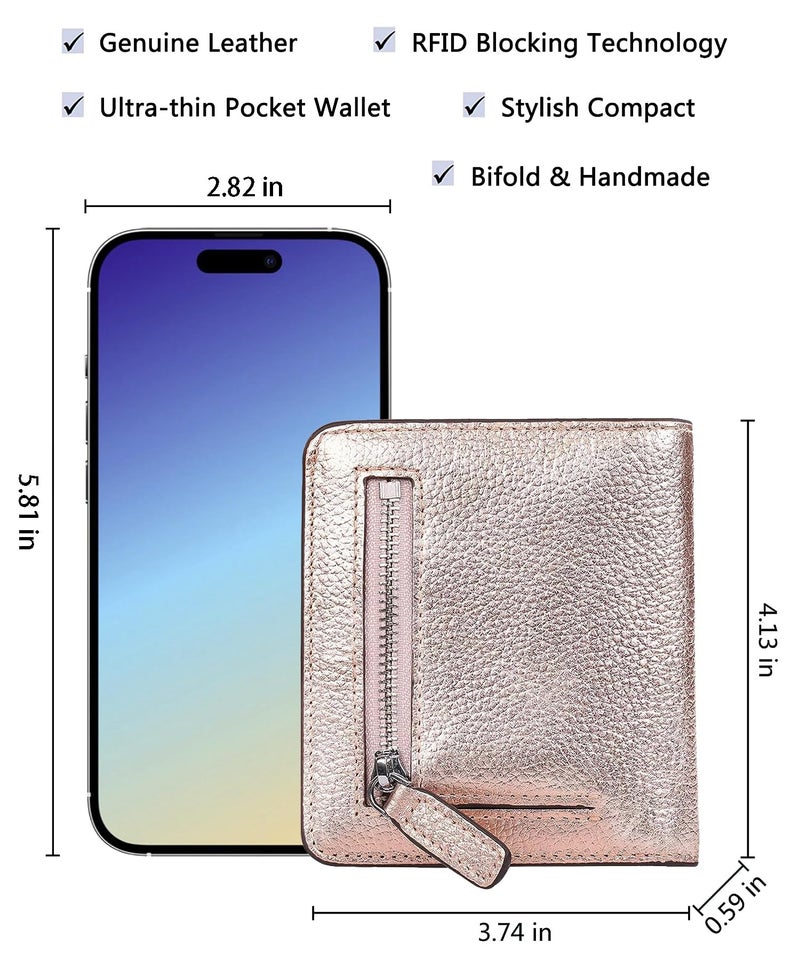 AINIMOER Small Leather Wallet for Women, Ladies Credit Card Holder RFID Blocking Women's Mini Bifold Pocket Purse, Champaign Gold - Image 5