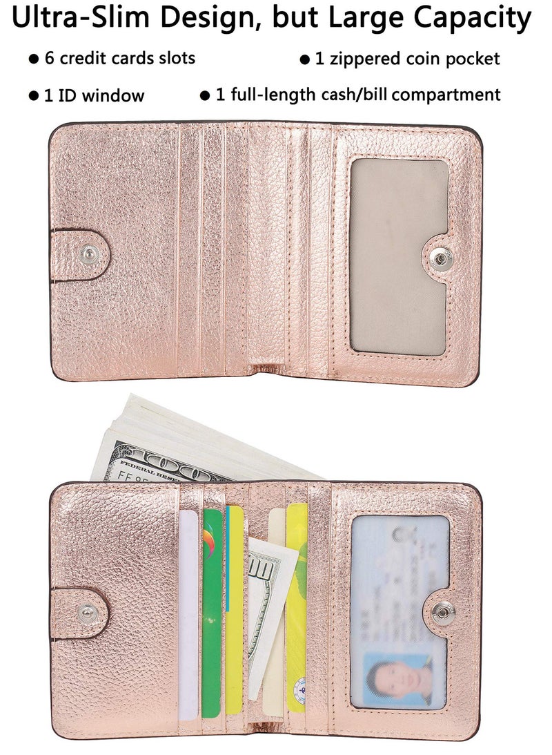 AINIMOER Small Leather Wallet for Women, Ladies Credit Card Holder RFID Blocking Women's Mini Bifold Pocket Purse, Champaign Gold - Image 2