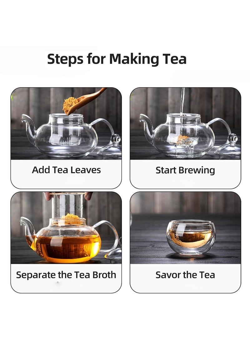 طقم أباريق شاي زجاجية، طقم شاي زجاجي من 8 قطع، إبريق شاي واحد سعة 600 مل، حامل شموع على شكل قلب و6 أكواب سعة 50 مل مع مصفاة قابلة للإزالة، أطقم هدايا الشاي - Image 5