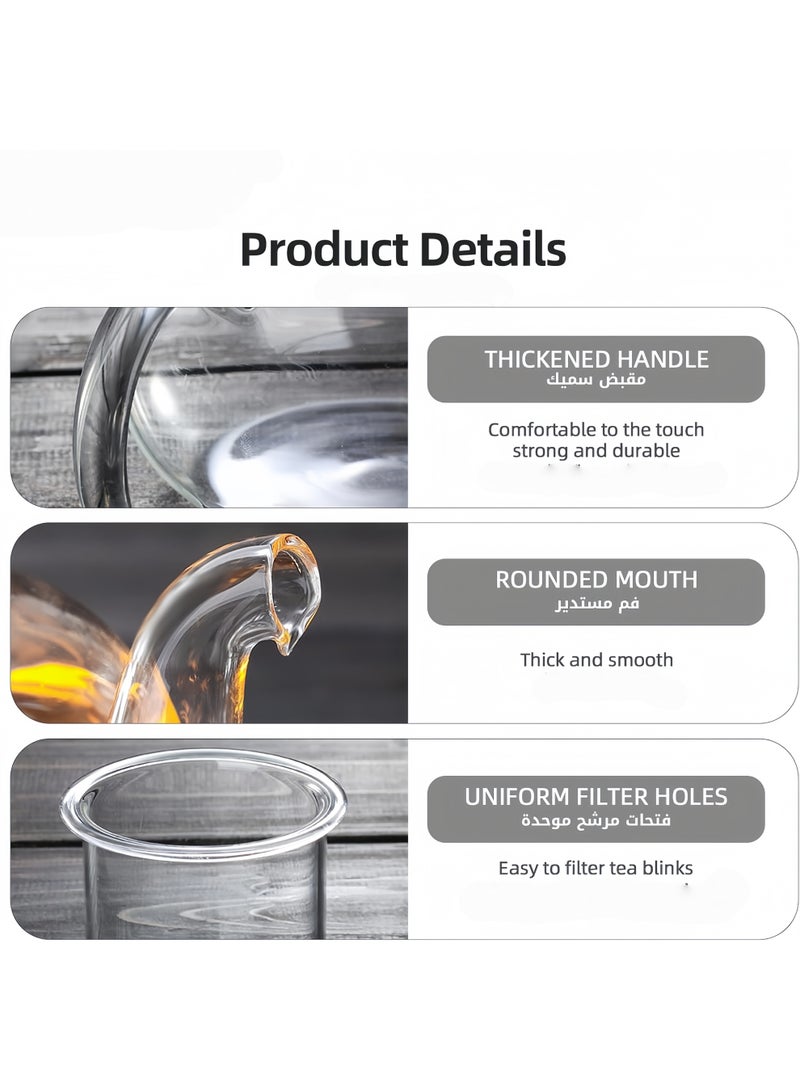 طقم أباريق شاي زجاجية، طقم شاي زجاجي من 8 قطع، إبريق شاي واحد سعة 600 مل، حامل شموع على شكل قلب و6 أكواب سعة 50 مل مع مصفاة قابلة للإزالة، أطقم هدايا الشاي - Image 4