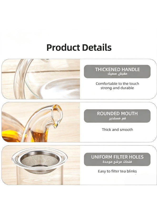 Glass Teapot Set, 8 Piece Glass Tea Set with 1 Teapot 600ml, 1 Heart Shape Candle Holder and 6 Cups 50ml with Removable Infuser - Image 4