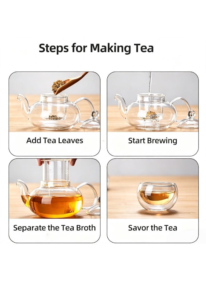 Glass Teapot Set, 8 Piece Glass Tea Set with 1 Teapot 600ml, 1 Heart Shape Candle Holder and 6 Cups 50ml with Removable Infuser - Image 5