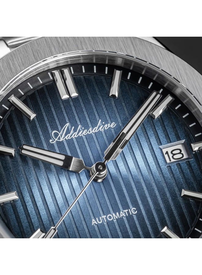 ADDIESDIVE Mens Luxury Automatic Watch NH35 Sapphire Crystal Brushed Dial Luminous 200M Waterproof Stainless Steel Band, blue, 38 mm, Dress - Image 4