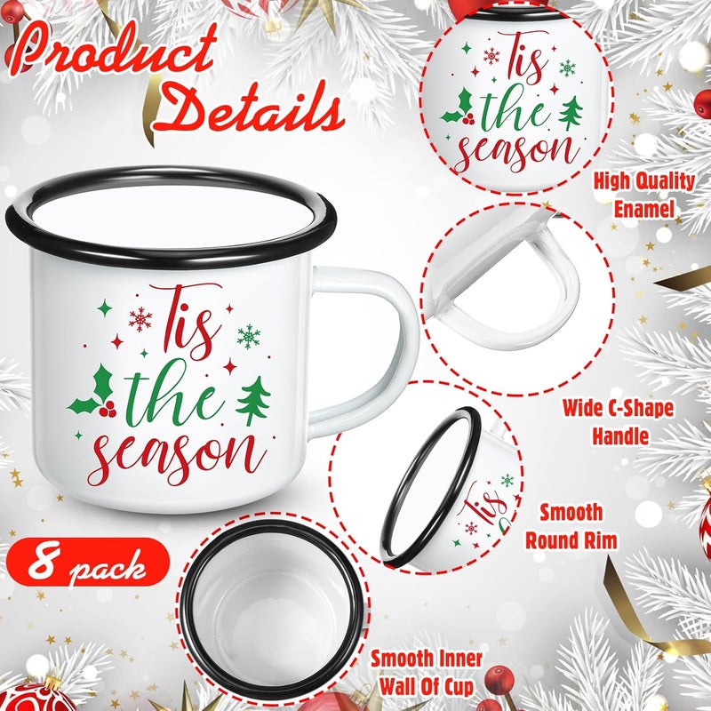 Shellwei 8 Pcs Christmas Mugs 12 oz Enamel Christmas Coffee Mugs Bulk Novelty Cups for Women Coworkers Santa Xmas Holiday GiftWhite - Image 2