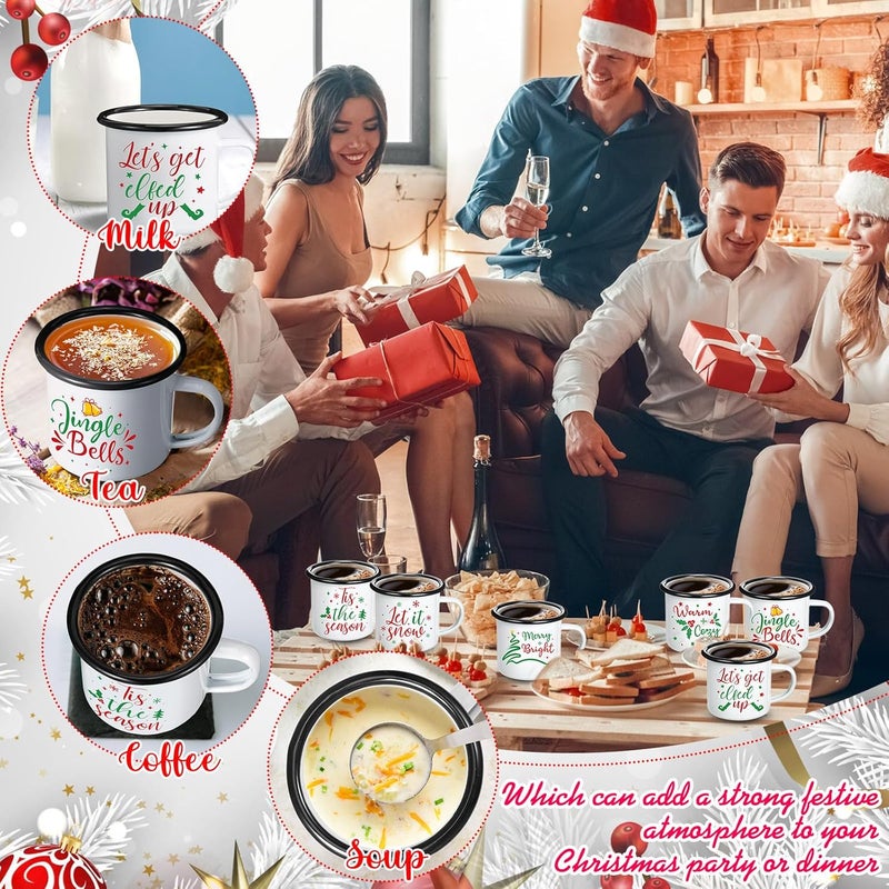 Shellwei 8 Pcs Christmas Mugs 12 oz Enamel Christmas Coffee Mugs Bulk Novelty Cups for Women Coworkers Santa Xmas Holiday GiftWhite - Image 5