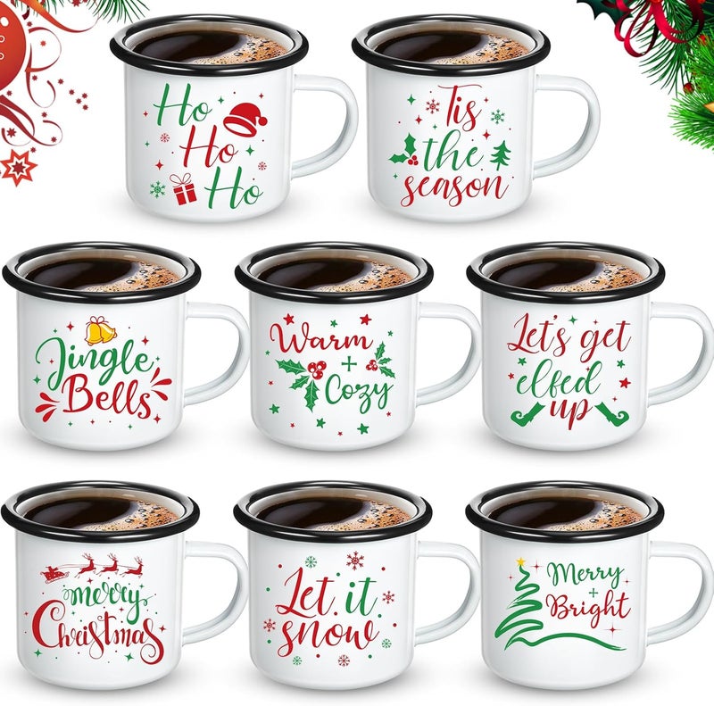 Shellwei 8 Pcs Christmas Mugs 12 oz Enamel Christmas Coffee Mugs Bulk Novelty Cups for Women Coworkers Santa Xmas Holiday GiftWhite - Image 1
