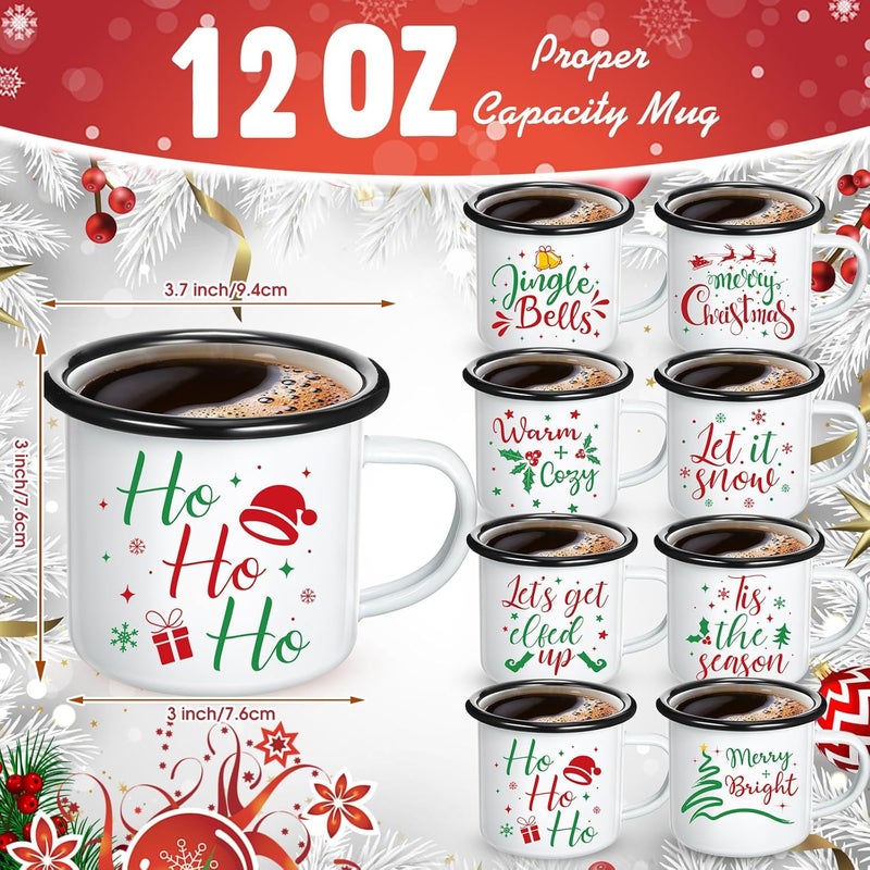 Shellwei 8 Pcs Christmas Mugs 12 oz Enamel Christmas Coffee Mugs Bulk Novelty Cups for Women Coworkers Santa Xmas Holiday GiftWhite - Image 3