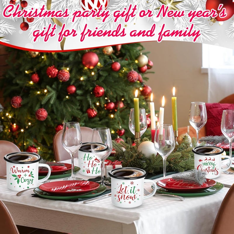 Shellwei 8 Pcs Christmas Mugs 12 oz Enamel Christmas Coffee Mugs Bulk Novelty Cups for Women Coworkers Santa Xmas Holiday GiftWhite - Image 4