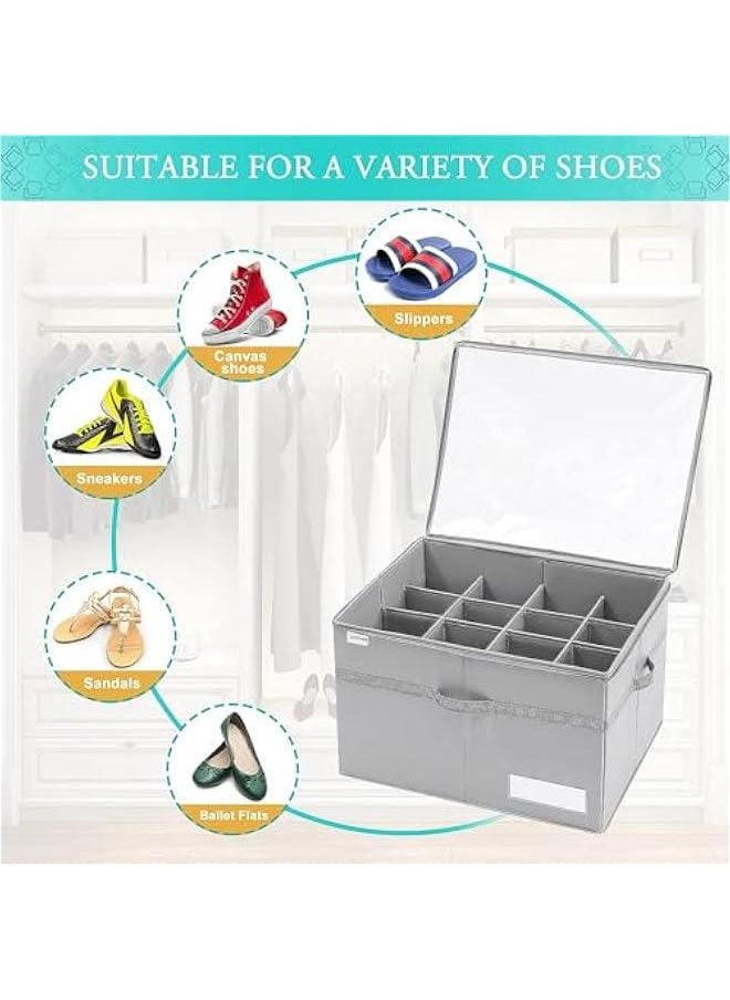 HOOKOR Shoe Organizer for Closet, Fits 16 Pairs, Large Shoe Box Storage Containers, Clear Foldable Shoe Storage Bins w/Bottom Support, Space Saving Shoes Holder w/Reinforced Handles, Gray  - Image 2