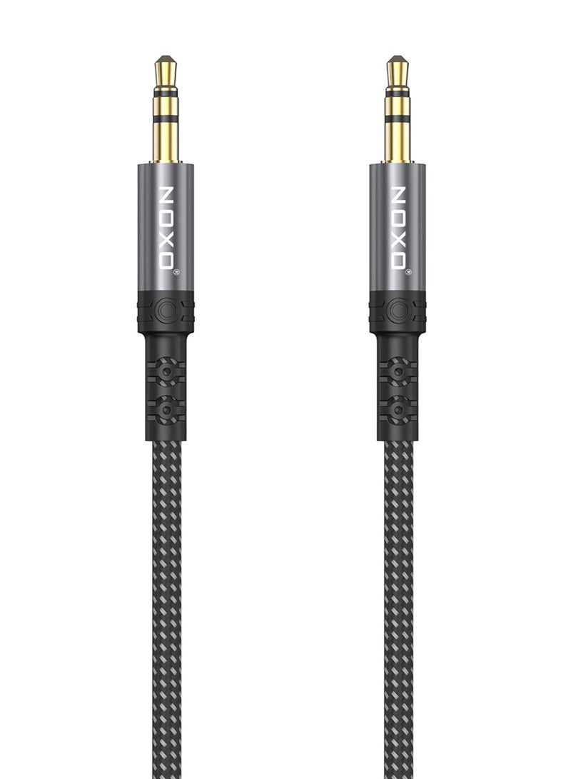 NOXO N-1 Premium AUX Audio Cable – 3.5mm Stereo Auxiliary Cable for Car, Home & Portable Devices (Gold-Plated, Tangle-Free) - Grey - Image 2