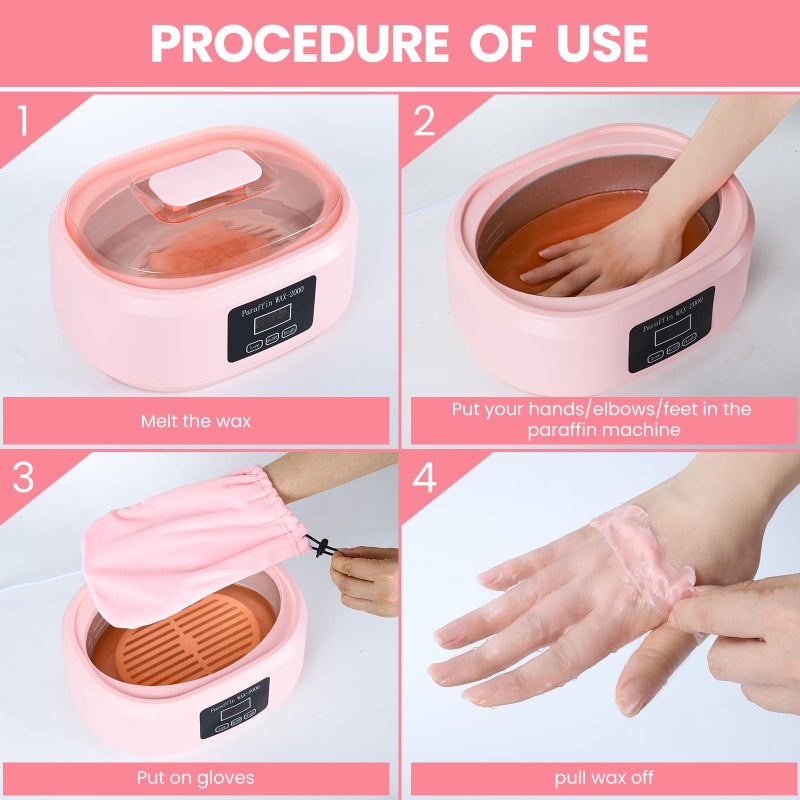 Ananelleo Paraffin Wax Machine for Hand and Feet - 3500ml Hot Wax Hand Wax Machine with 6 Pcs Paraffin Bath Wax, Auto-time and Keep Warm Paraffin Hand Wax Machine(Pink) - Image 3