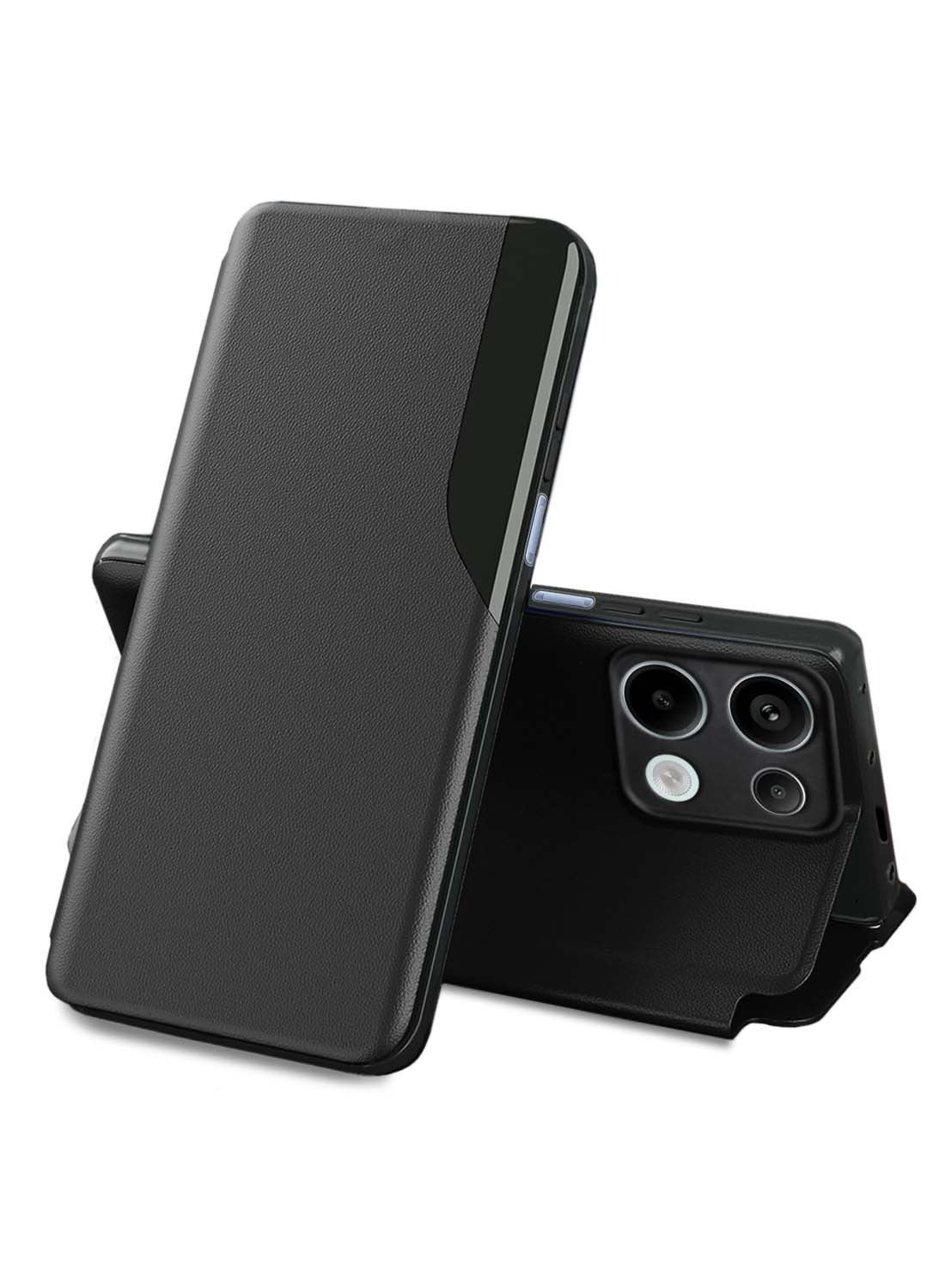 Wtech Xiaomi Redmi Note 14S 4G 2025 Smart Mirror Window Flip Phone Case Auto Sleep Wake Cover - Black