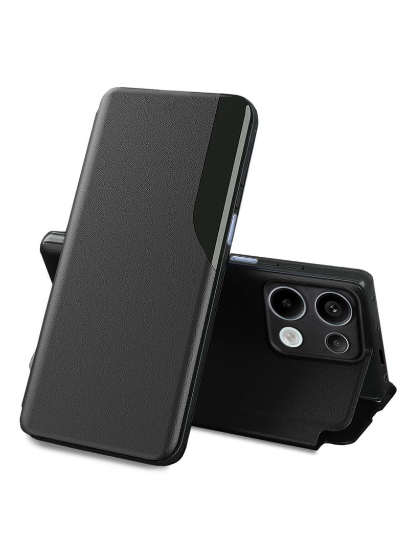Wtech Xiaomi Redmi Note 14S 4G 2025 Smart Mirror Window Flip Phone Case Auto Sleep Wake Cover - Black - Image 1