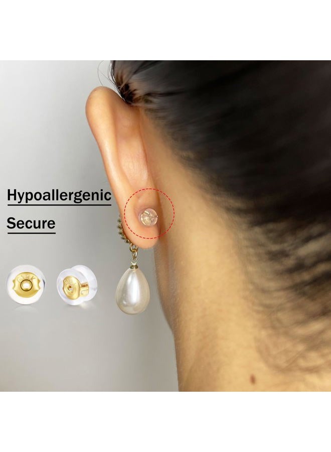 DELECOE Silicone Earring Backs for Studs and Hoops, Secure Locking for Heavy Earrings, Hypoallergenic Soft Clear (6Gold+6White Gold) - Image 3