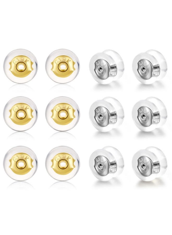 DELECOE Silicone Earring Backs for Studs and Hoops, Secure Locking for Heavy Earrings, Hypoallergenic Soft Clear (6Gold+6White Gold) - Image 1