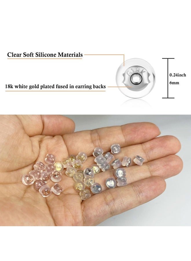 DELECOE Silicone Earring Backs for Studs and Hoops, Secure Locking for Heavy Earrings, Hypoallergenic Soft Clear (6Gold+6White Gold) - Image 5