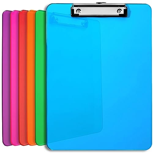 Office Solutions Direct Plastic Clipboards with Low Profile Clip Set of 6-12.5 x 9 Inch Multi Color Plastic Clipboards Bulk - Clear Clip Boards Bulk Classroom Holds 100 Sheets, Acrylic Clipboard Clear 6 Pack - Image 1