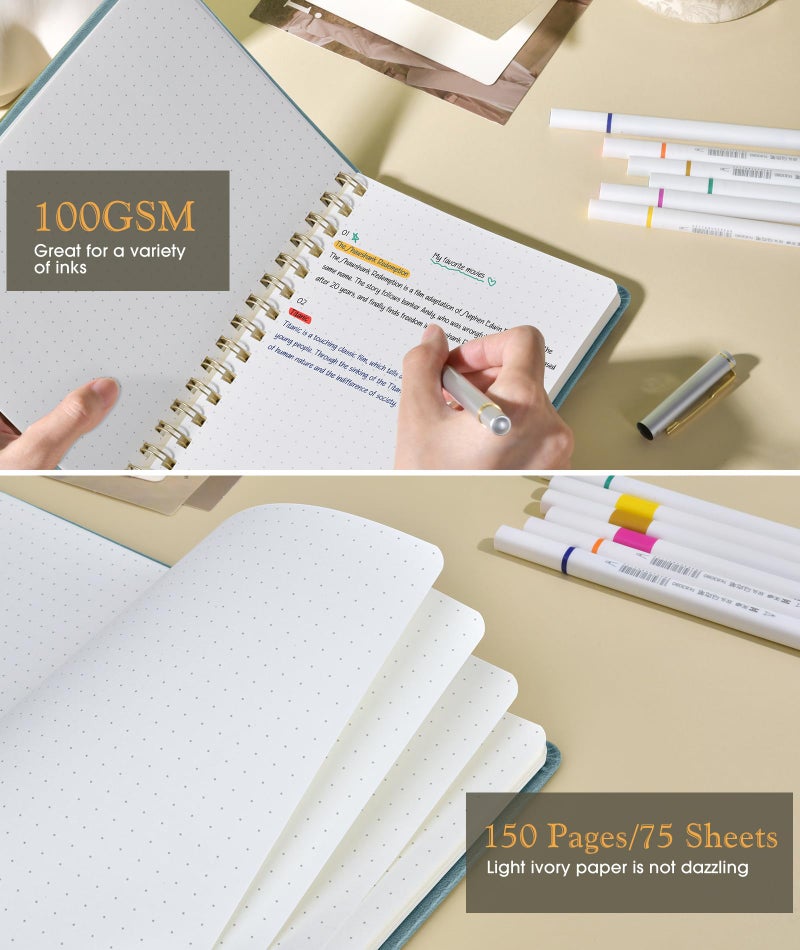 PAPEJOON Dotted Spiral Journal Notebook, A5 Hardcover Spiral Journals for Women Men, 100 GSM Dot Grid Paper Notebooks, 150 Pages Spiral Bullet Dotted Notebook for Writing Note Taking 5.75" x 8.38", Misty Blue - Image 4