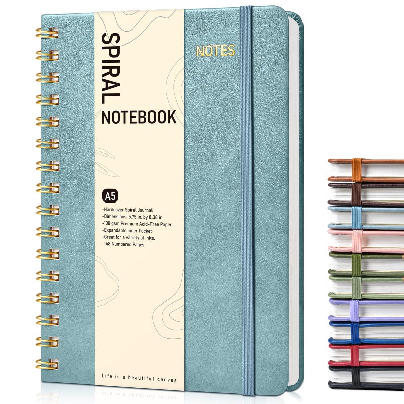 PAPEJOON Dotted Spiral Journal Notebook, A5 Hardcover Spiral Journals for Women Men, 100 GSM Dot Grid Paper Notebooks, 150 Pages Spiral Bullet Dotted Notebook for Writing Note Taking 5.75" x 8.38", Misty Blue - Image 1