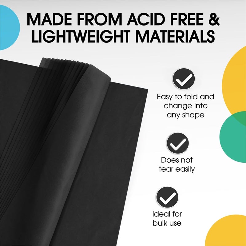 Party Solids Black Tissue Paper for Gift Bags - 20" X 30" Bulk Tissue Paper Black 480 Sheets - 10lb Newsprint for Packing, Birthday Gift Box Filler, Packing Supplies for Moving Supplies - Image 3