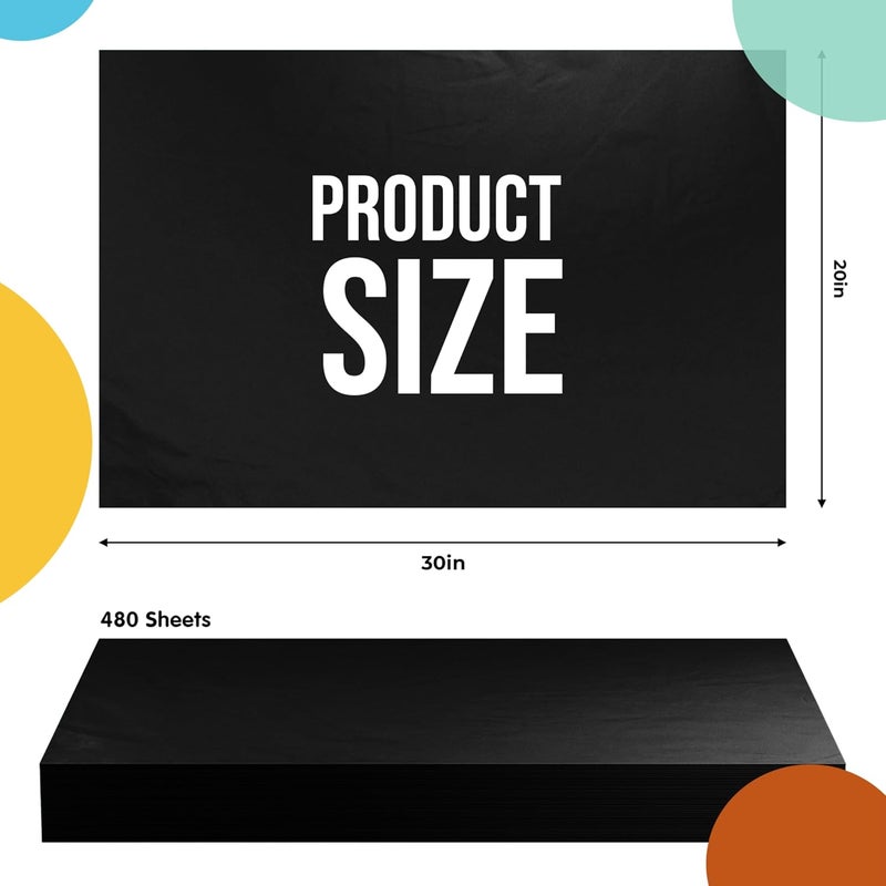 Party Solids Black Tissue Paper for Gift Bags - 20" X 30" Bulk Tissue Paper Black 480 Sheets - 10lb Newsprint for Packing, Birthday Gift Box Filler, Packing Supplies for Moving Supplies - Image 2
