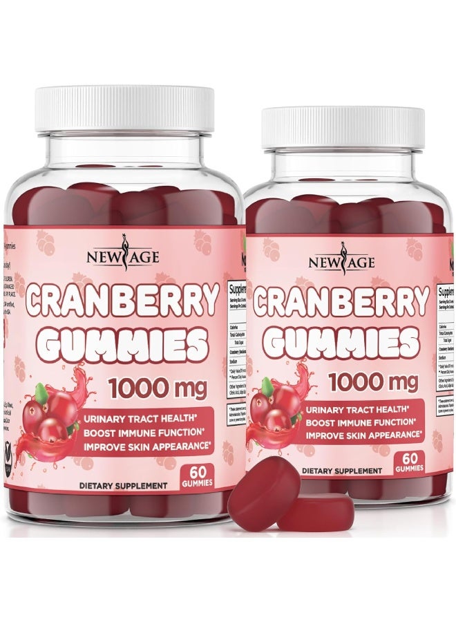 NEW AGE Cranberry Gummies Urinary Tract Health Gummies 1000mg - Supports Bladder, Kidney, UTI - Vegetarian, 2 Pack -120 Count - Image 1