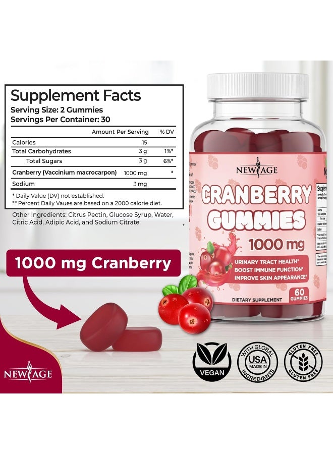 NEW AGE Cranberry Gummies Urinary Tract Health Gummies 1000mg - Supports Bladder, Kidney, UTI - Vegetarian, 2 Pack -120 Count - Image 2