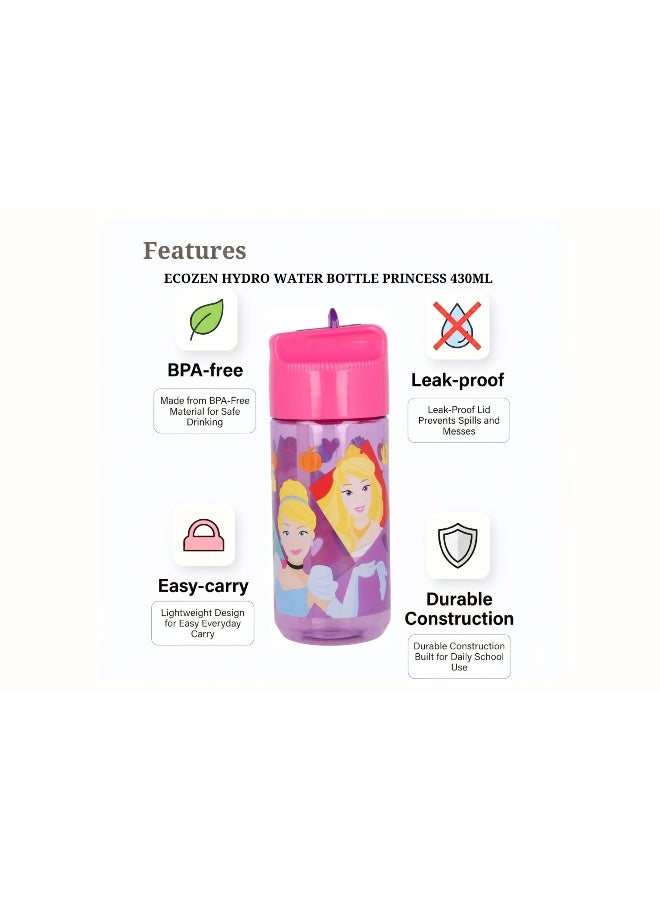 Disney Stor Princess Ecozen Hydro Water Bottle for Kids – 430ml BPA-Free Leakproof Sipper Bottle with Durable Ecozen Material, Lightweight School Water Bottle for Daily Hydration, Travel & Outdoor Use - Image 4