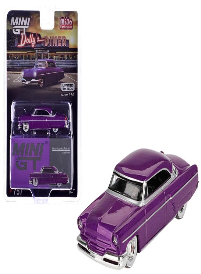 Mini GT Models True Scale Miniatures Model Car Compatible with Lincoln Capri Hot Rod 1954 Purple Metallic 1/64 Diecast Model Car Mini GT MGT00757 - Image 1