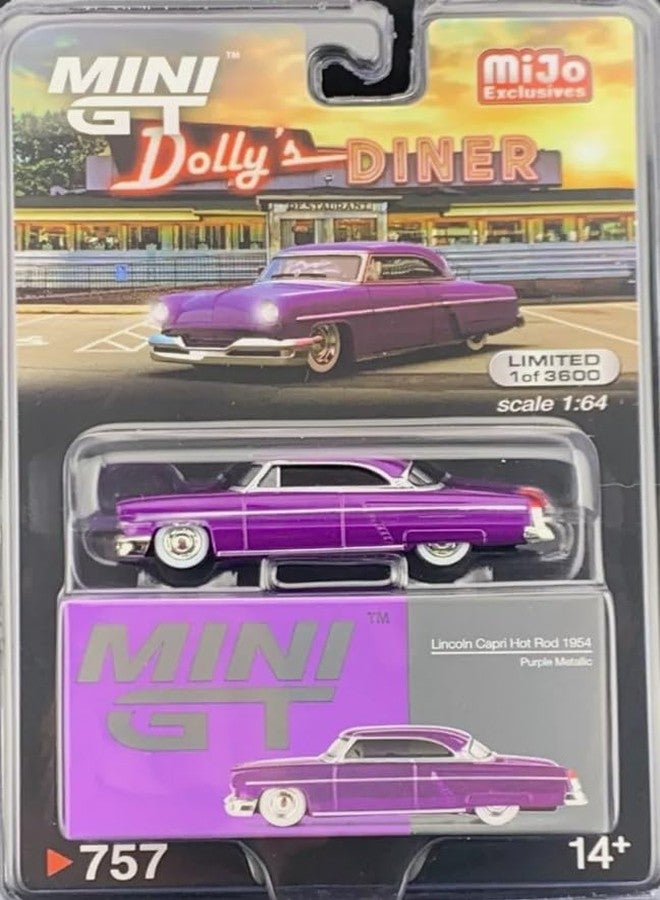 Mini GT Models True Scale Miniatures Model Car Compatible with Lincoln Capri Hot Rod 1954 Purple Metallic 1/64 Diecast Model Car Mini GT MGT00757 - Image 2