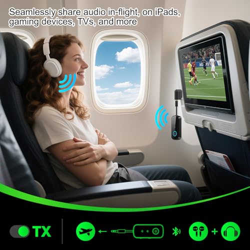 LAICOMEIN Premium Pro Bluetooth 5.4 Transmitter Receiver,Airplane Audio Adapter,Wireless Transmitter for TV/Travel Flight,Airline,Gym.Supports to 2 AirPods/Headphones,Bluetooth Receiver for Car/Home Stereo - Image 5