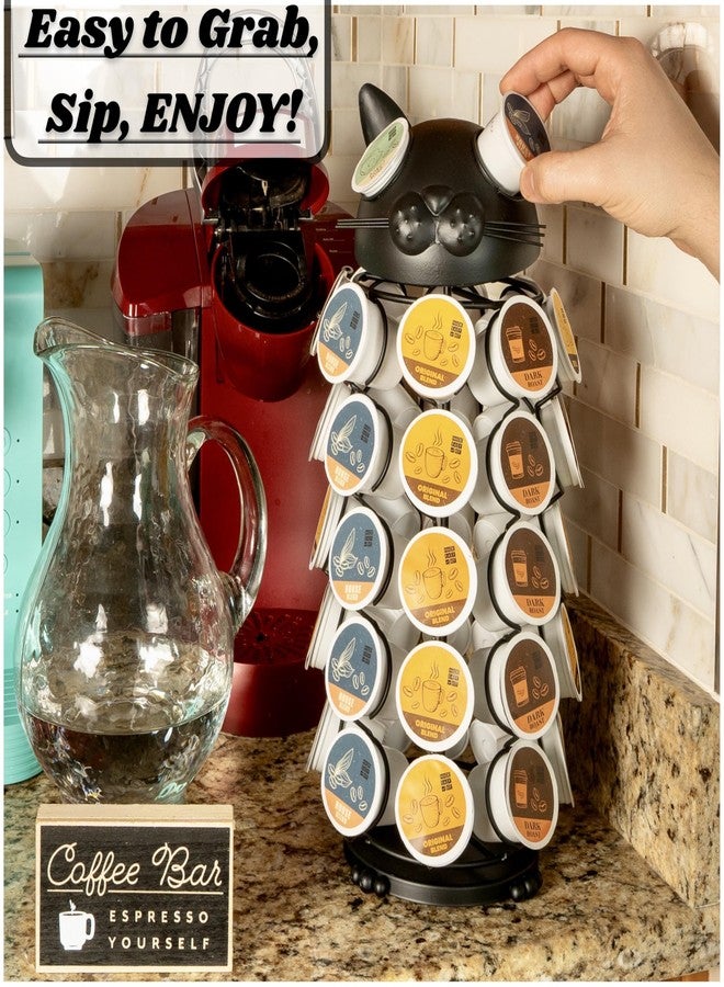 Made Easy Kit Carousel 360 Coffee Pod Holder, Compatible with Keurig K-Pods K-Cups, Countertop Rack Storage Organizer, Metal Home and Kitchen Decor, Capsule Café Station Bar (Small, Black Cat) - Image 3