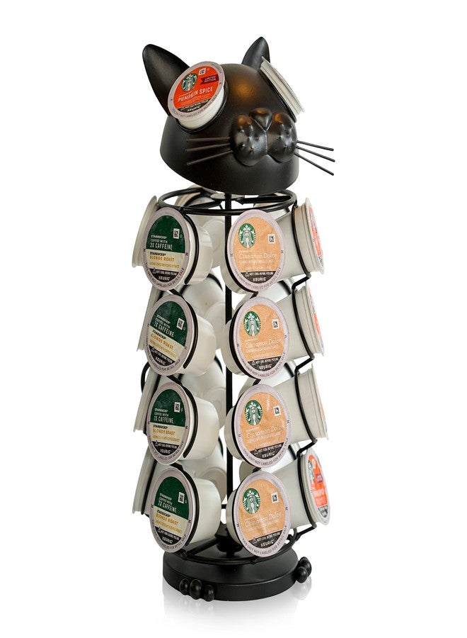 Made Easy Kit Carousel 360 Coffee Pod Holder, Compatible with Keurig K-Pods K-Cups, Countertop Rack Storage Organizer, Metal Home and Kitchen Decor, Capsule Café Station Bar (Small, Black Cat) - Image 1