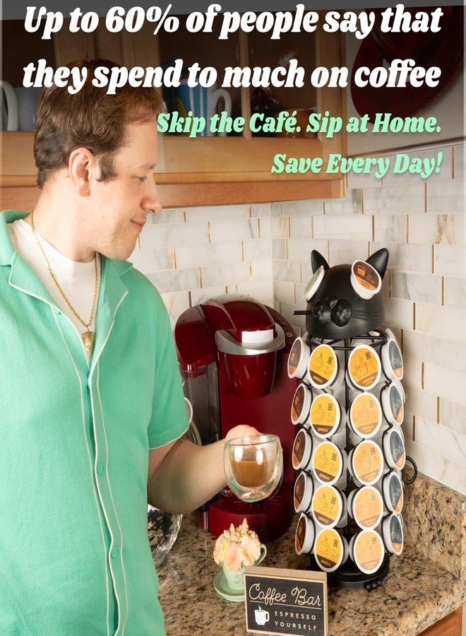 Made Easy Kit Carousel 360 Coffee Pod Holder, Compatible with Keurig K-Pods K-Cups, Countertop Rack Storage Organizer, Metal Home and Kitchen Decor, Capsule Café Station Bar (Small, Black Cat) - Image 5