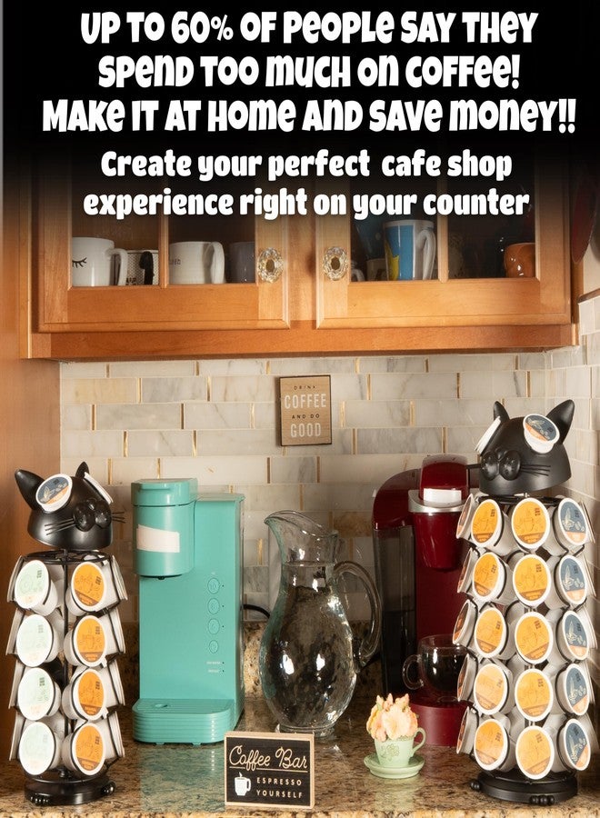 Made Easy Kit Carousel 360 Coffee Pod Holder, Compatible with Keurig K-Pods K-Cups, Countertop Rack Storage Organizer, Metal Home and Kitchen Decor, Capsule Café Station Bar (Small, Black Cat) - Image 2