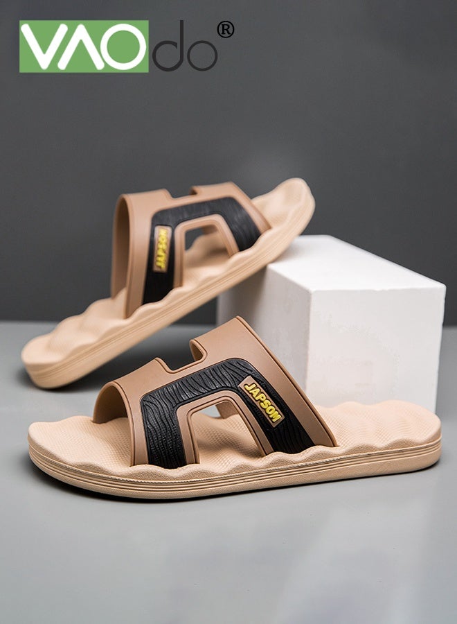 VAOdo Men's Slippers, Quick Dry Flip-Flops, Non-Slip Bathroom Slippers,Casual and Fashionable Design Ultra Cushion Shower Shoes,for Outside Beach Dorm Home Slides Brown  - Image 1