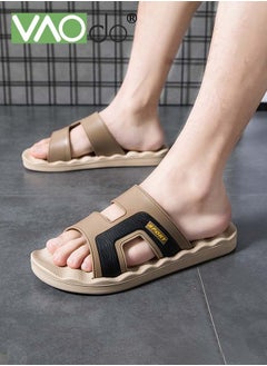 VAOdo Men Shower Shoes,Quick Dry Non-Slip Bathroom Slippers,Casual and Fashionable Design Ultra Cushion,Can be Worn Outside Dorm Home Slides Brown  - Image 1