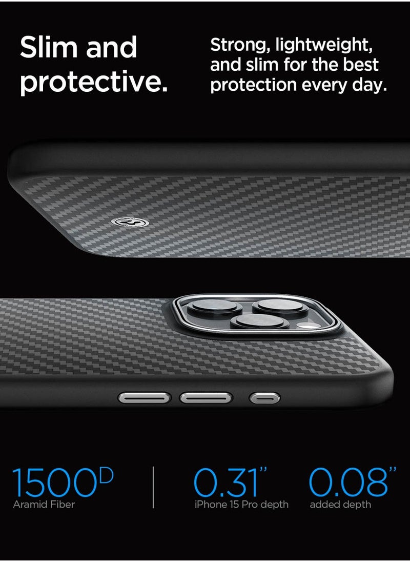 Spigen - Enzo Aramid Fiber MagFit for iPhone 15 Pro Case Cover with MagSafe - Matte Black - Image 1