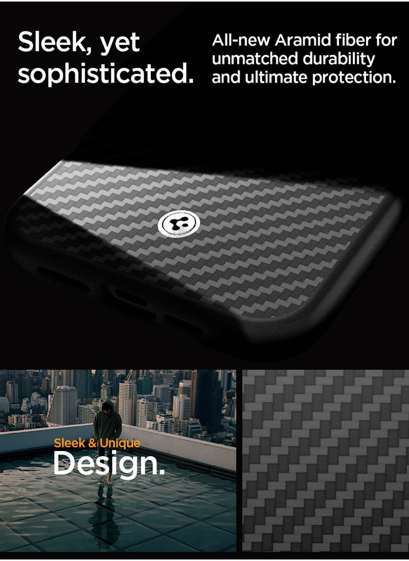 Spigen - Enzo Aramid Fiber MagFit for iPhone 15 Pro Case Cover with MagSafe - Matte Black - Image 1