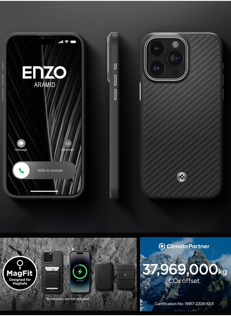 Spigen - Enzo Aramid Fiber MagFit for iPhone 15 Pro Case Cover with MagSafe - Matte Black - Image 1