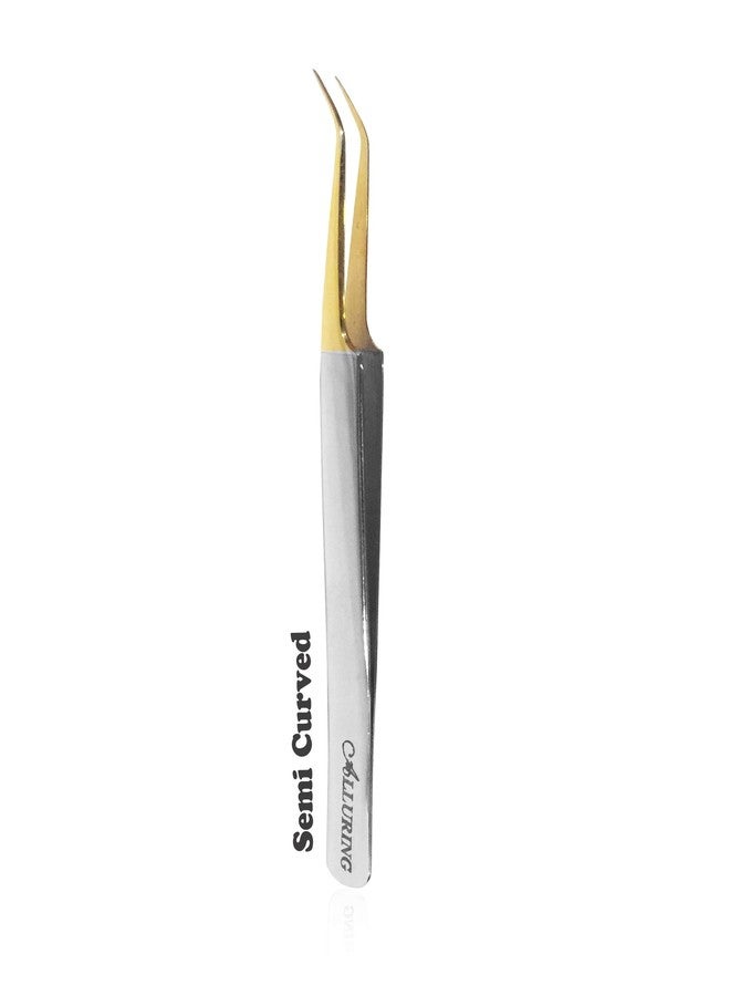 Alluring Chrome with Gold Tip Tweezers for Eyelash Extension - Semi - Image 1