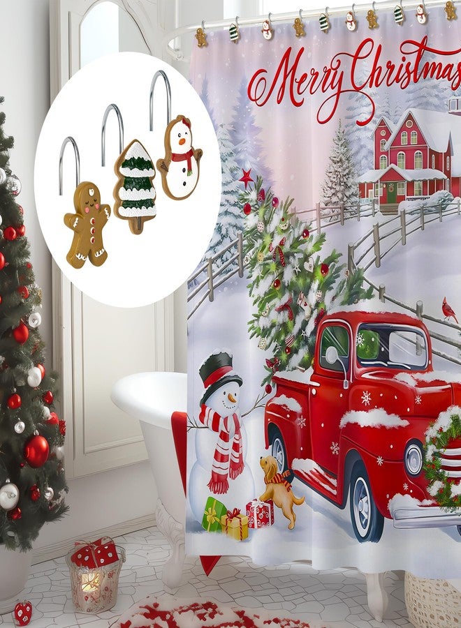 Sunlit Christmas Tree Gingerbread Man Snowman Decorative Shower Curtain Hooks, Green Brown White Shower Curtain Rings, Resin, Xmas Theme Winter Holiday Bathroom Decoration, Set of 12 - Image 5