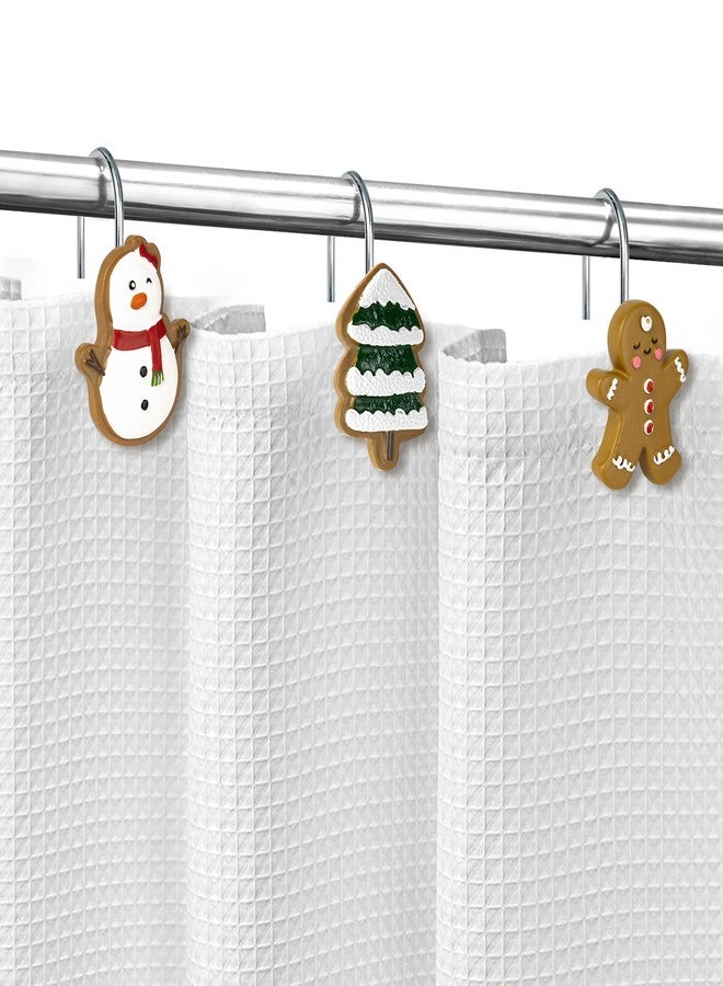 Sunlit Christmas Tree Gingerbread Man Snowman Decorative Shower Curtain Hooks, Green Brown White Shower Curtain Rings, Resin, Xmas Theme Winter Holiday Bathroom Decoration, Set of 12 - Image 4